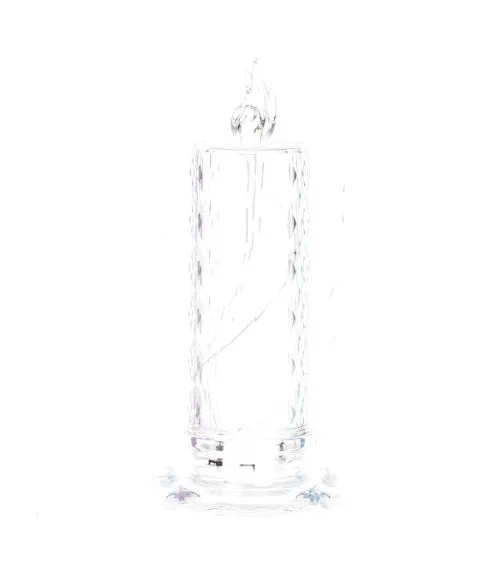 LED electronic candle lamp in ABS plastic with diamond style pattern, transparent colour, shown with base