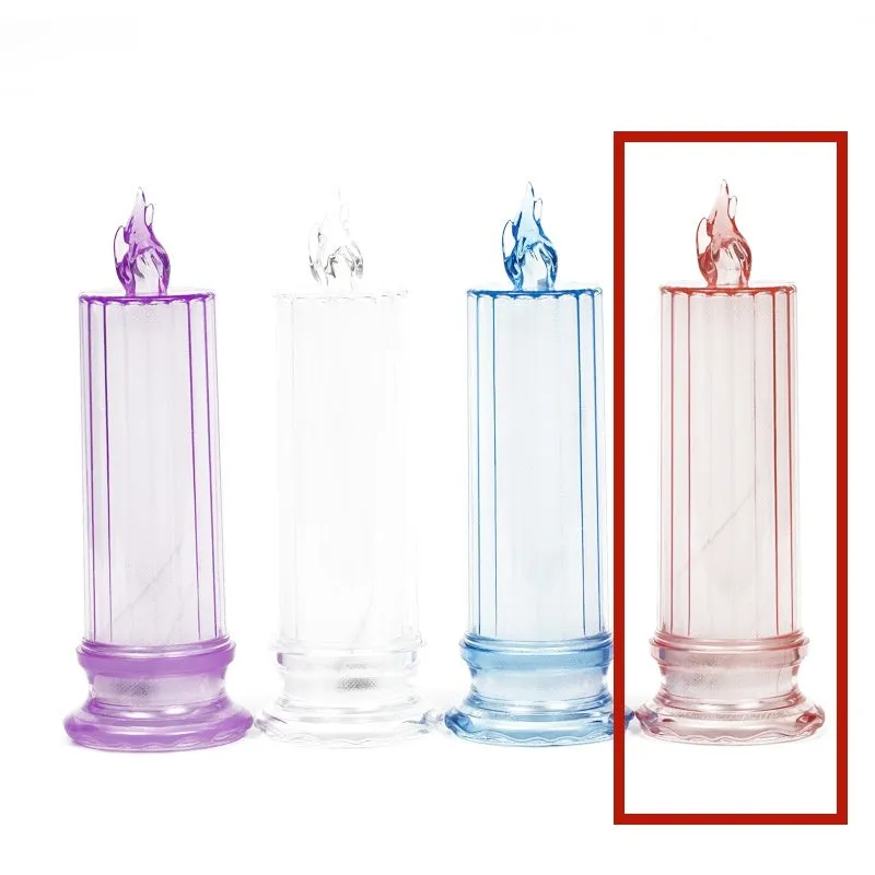 LED electronic candle lamp in ABS plastic with diamond style pattern, transparent colour, shown with base