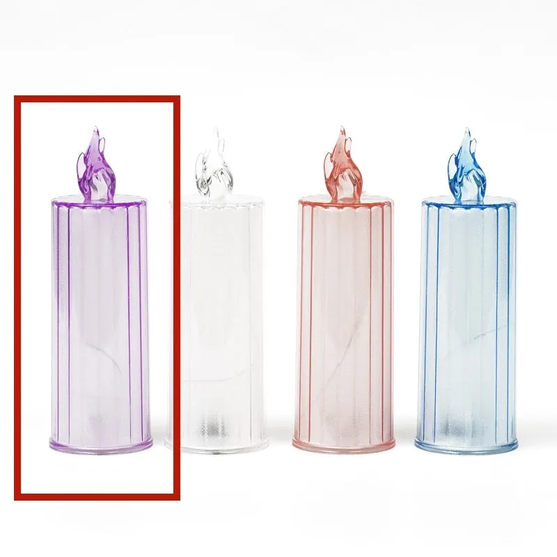 LED electronic candle lamp in ABS plastic with diamond style pattern, transparent colour, shown with base