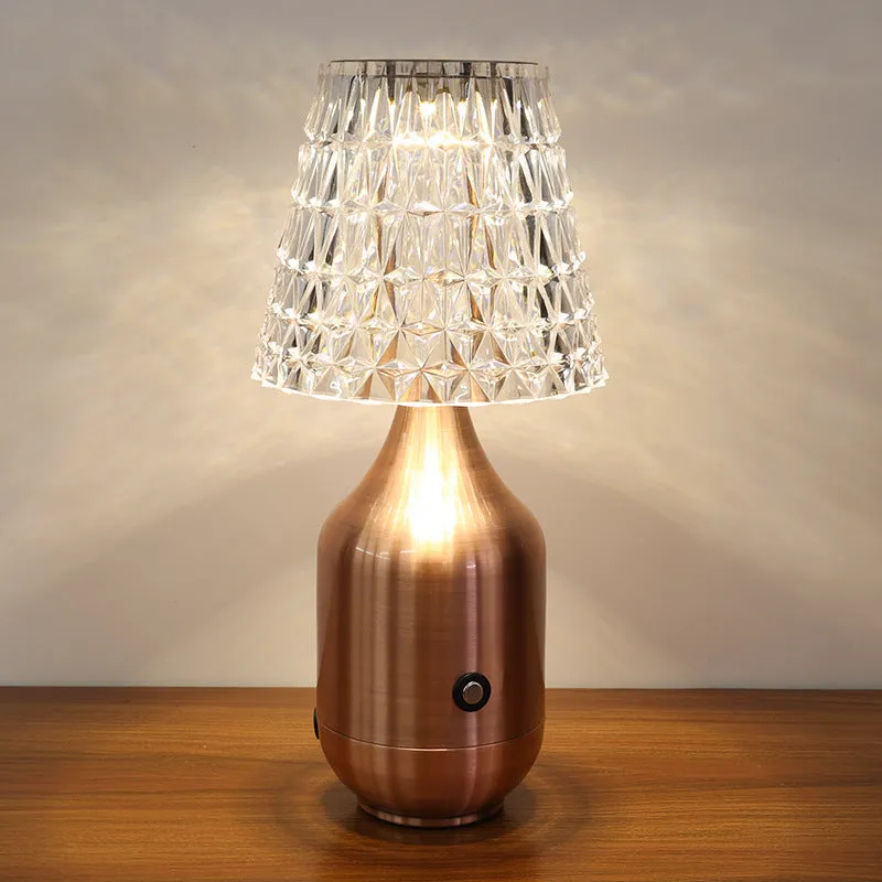 LED charging retro table lamp in black with three-tone light, USB cable, and iron art base
