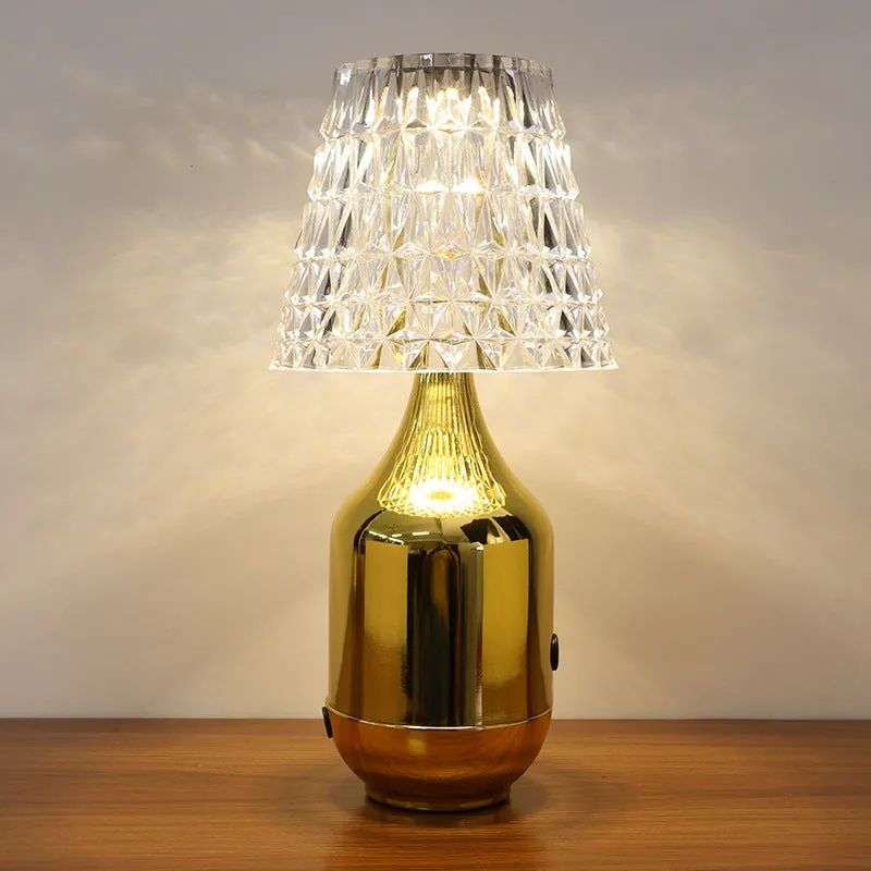 LED charging retro table lamp in black with three-tone light, USB cable, and iron art base