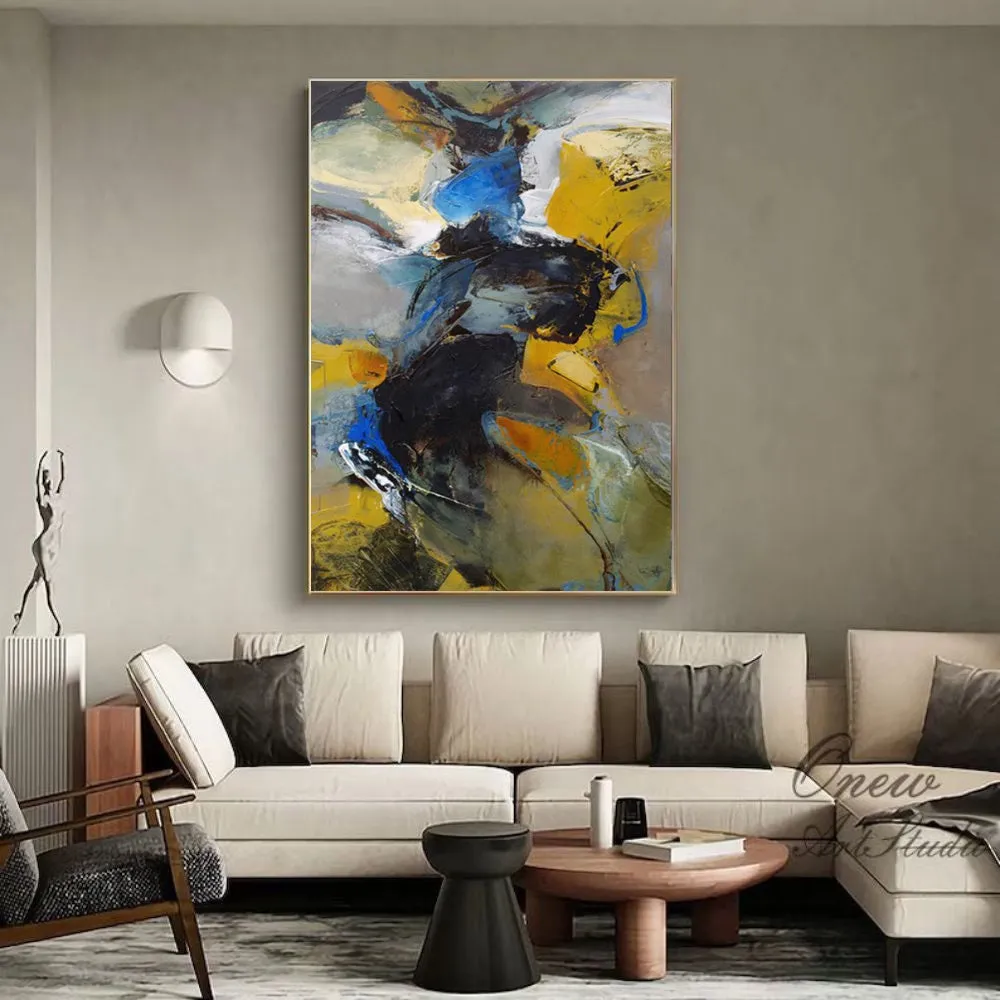 Handmade oil painting on canvas, modern abstract design, frameless and rolled, available in multiple sizes and colours