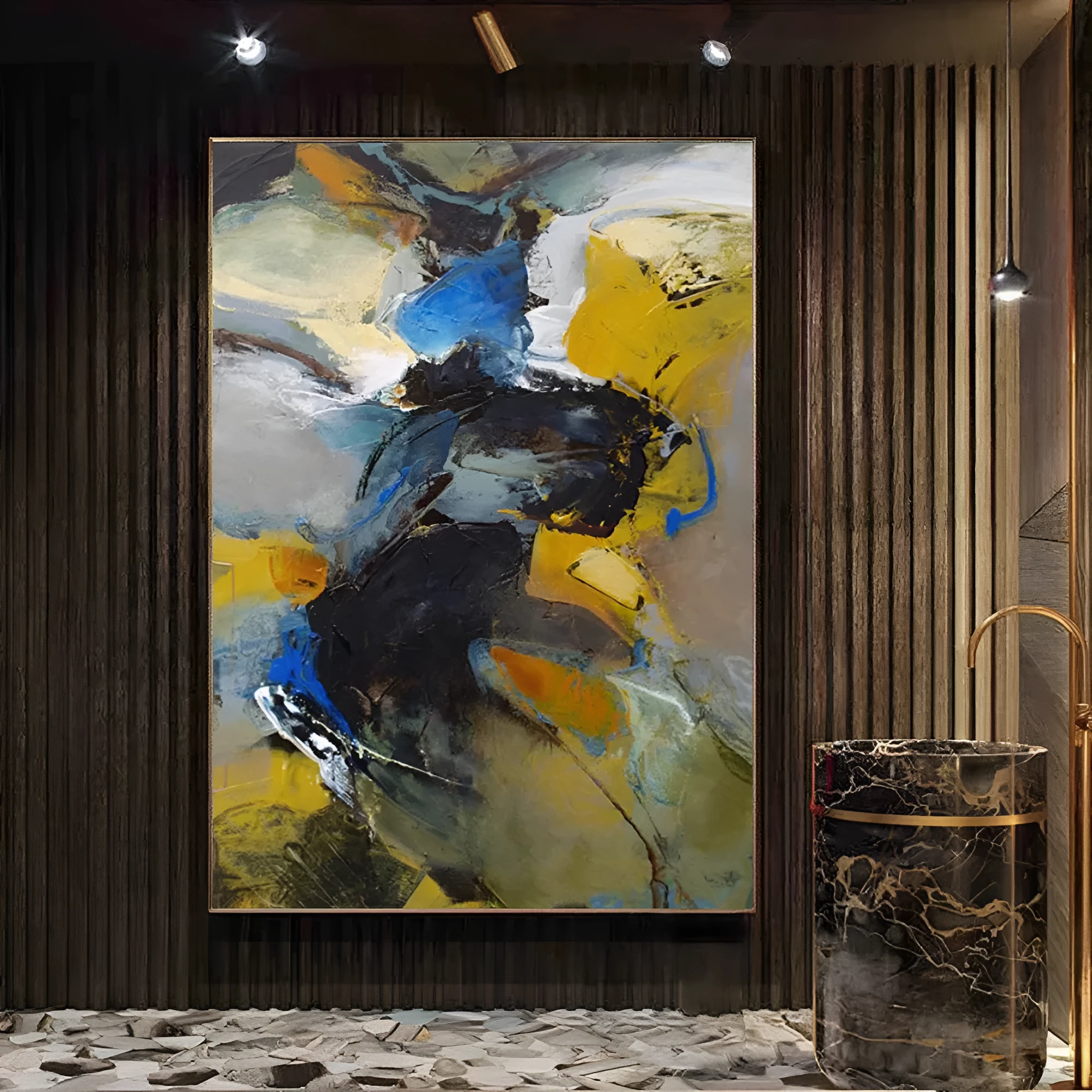 Handmade oil painting on canvas, modern abstract design, frameless and rolled, available in multiple sizes and colours