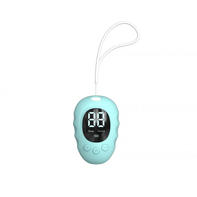 Silicone sleep aid hand grip monitoring device in white, black, or green colour with charging cable.