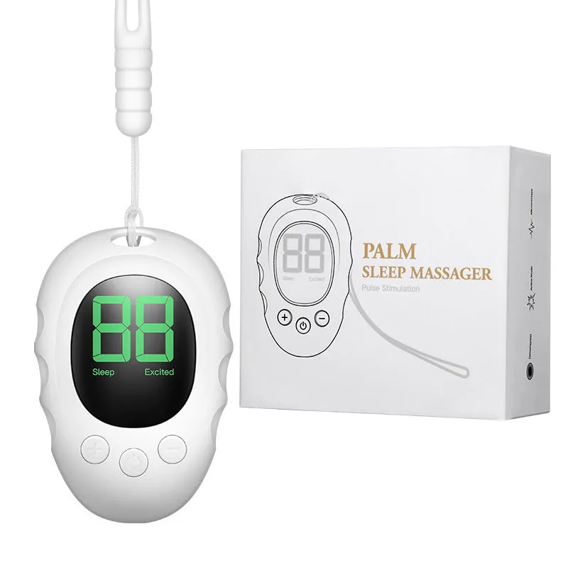 Silicone sleep aid hand grip monitoring device in white, black, or green colour with charging cable.