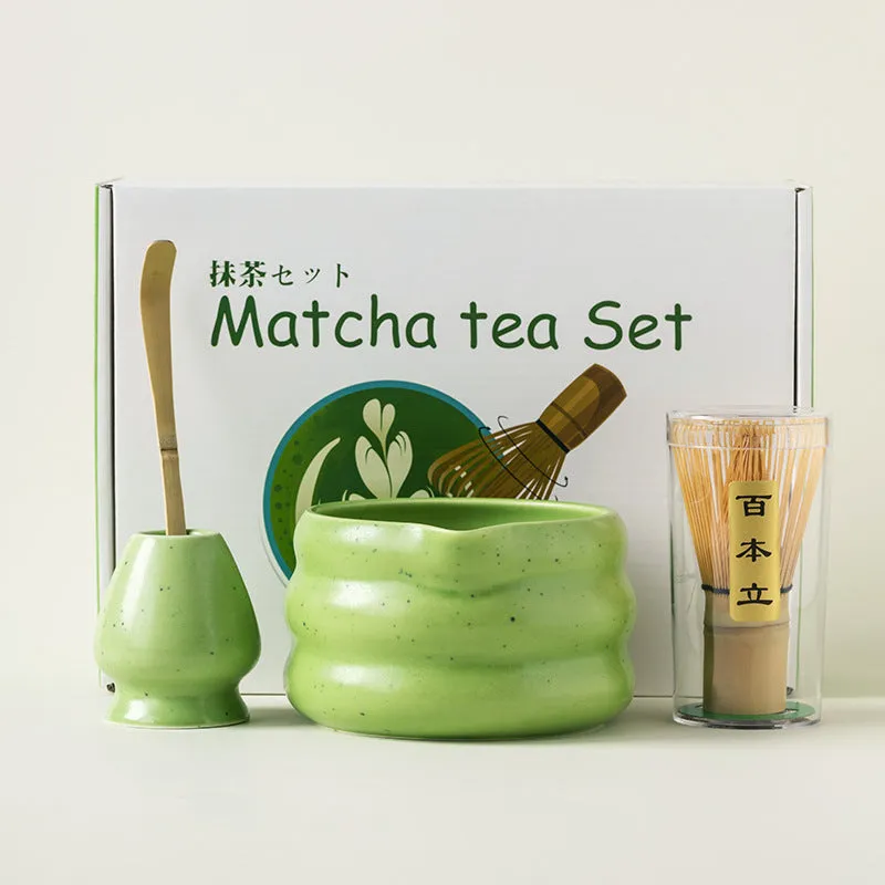Ceramic matcha stool bowl set with sand point finish in four colours blue green purple white