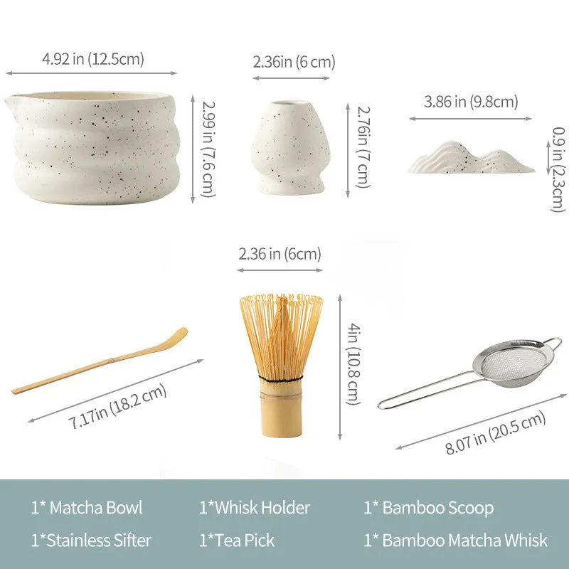 Ceramic matcha stool bowl set with sand point finish in four colours blue green purple white