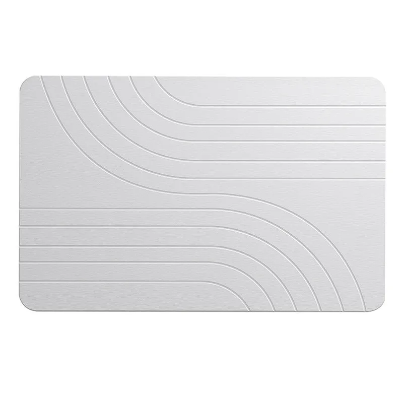 Diatomite bathroom mat in carved white, non-slip instant drying, 60x39cm square shape