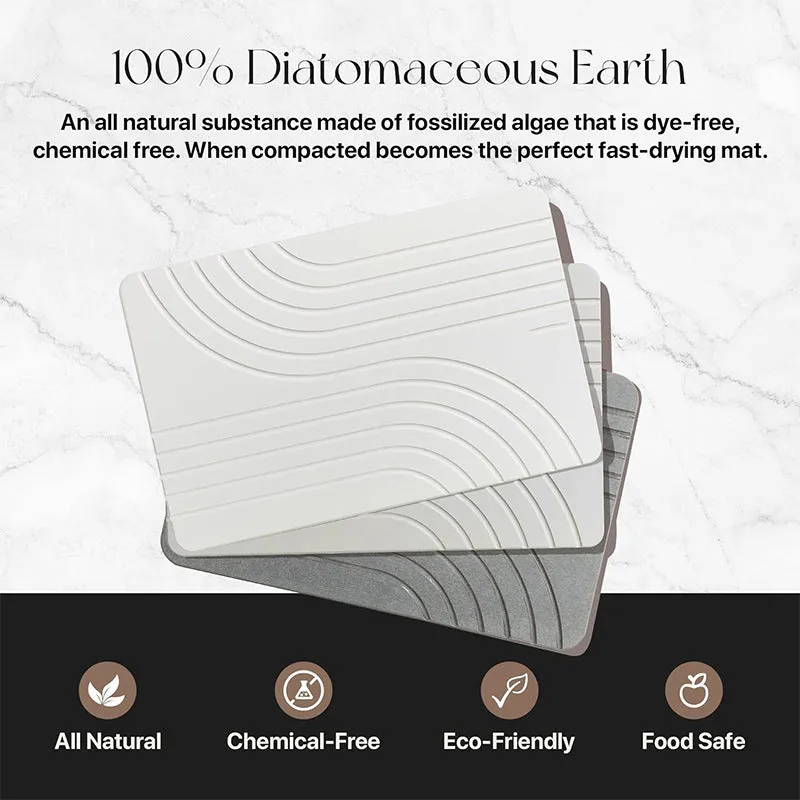Diatomite bathroom mat in carved white, non-slip instant drying, 60x39cm square shape