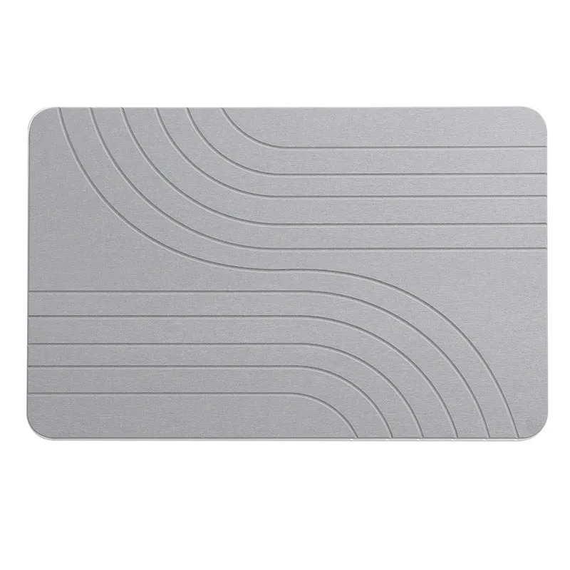 Diatomite bathroom mat in carved white, non-slip instant drying, 60x39cm square shape