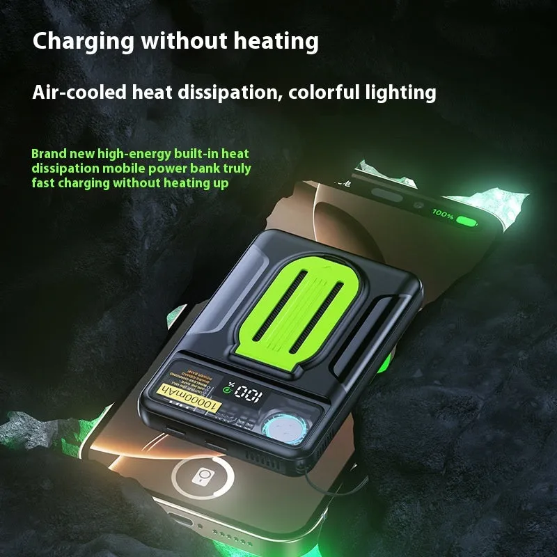 Magnetic wireless power bank with air cooling and detachable strip line on white background