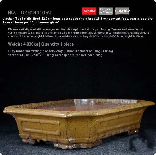 Antique large rectangular cut corner floating mouth mixed wood plum pile flower pot in Foxtail White on a tabletop