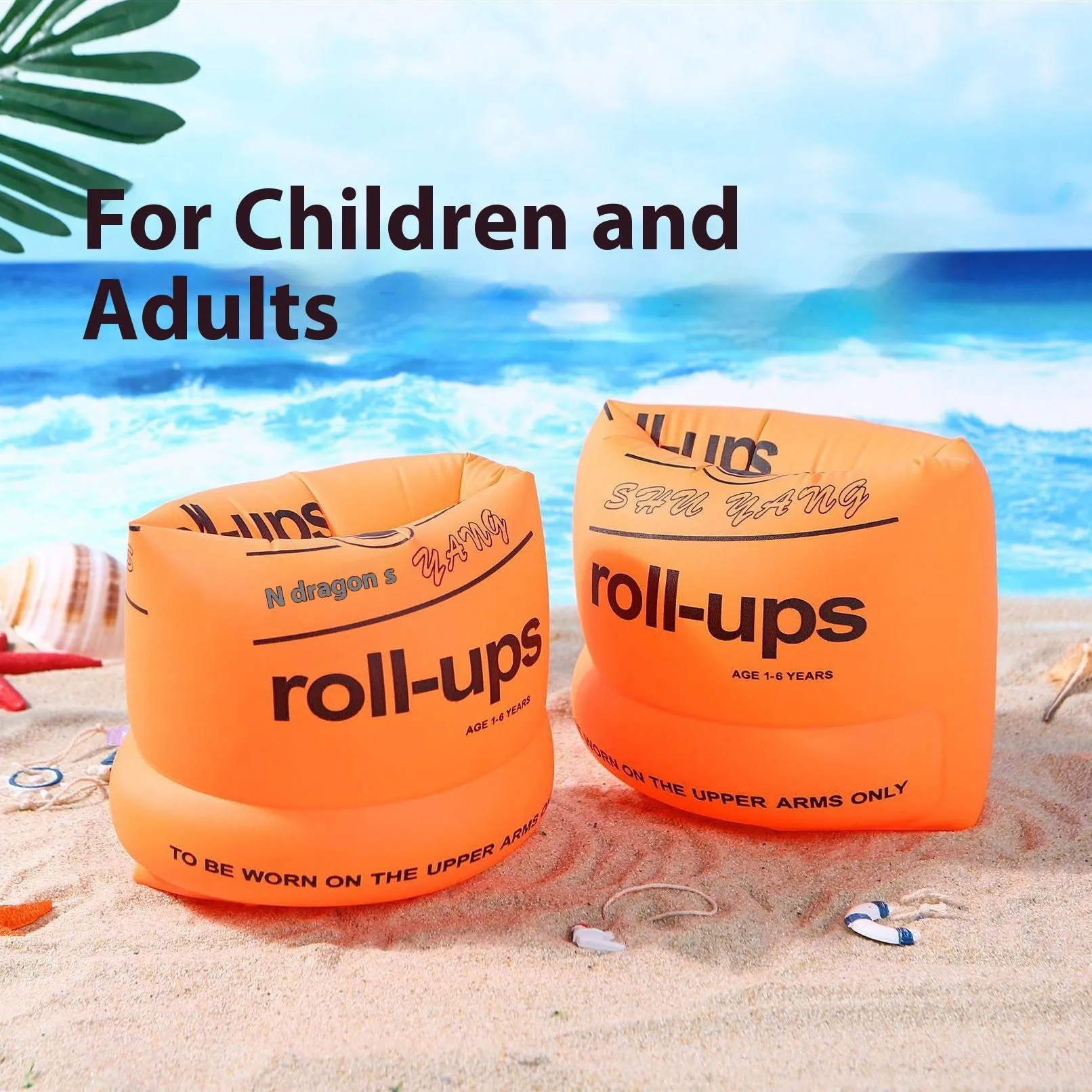 Pair of cylinder blue PVC swimming arm floats for children and adults retro series