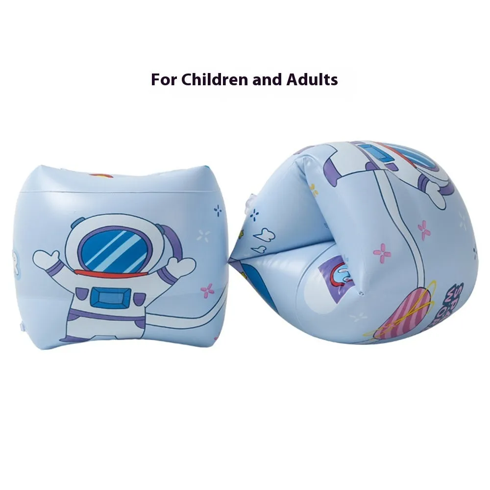 Pair of cylinder blue PVC swimming arm floats for children and adults retro series