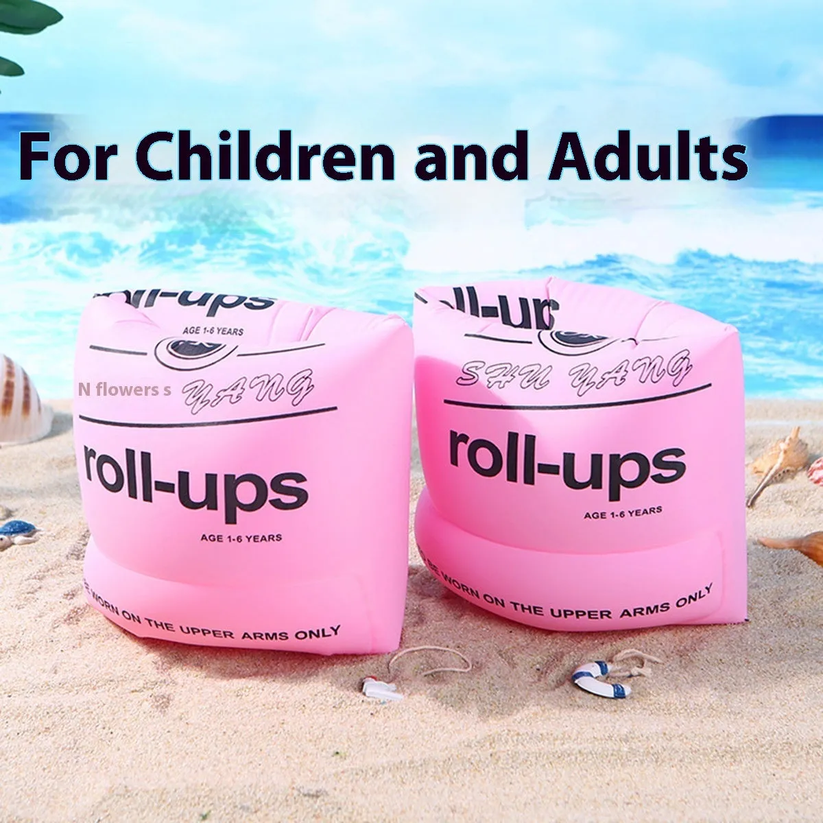 Pair of cylinder blue PVC swimming arm floats for children and adults retro series