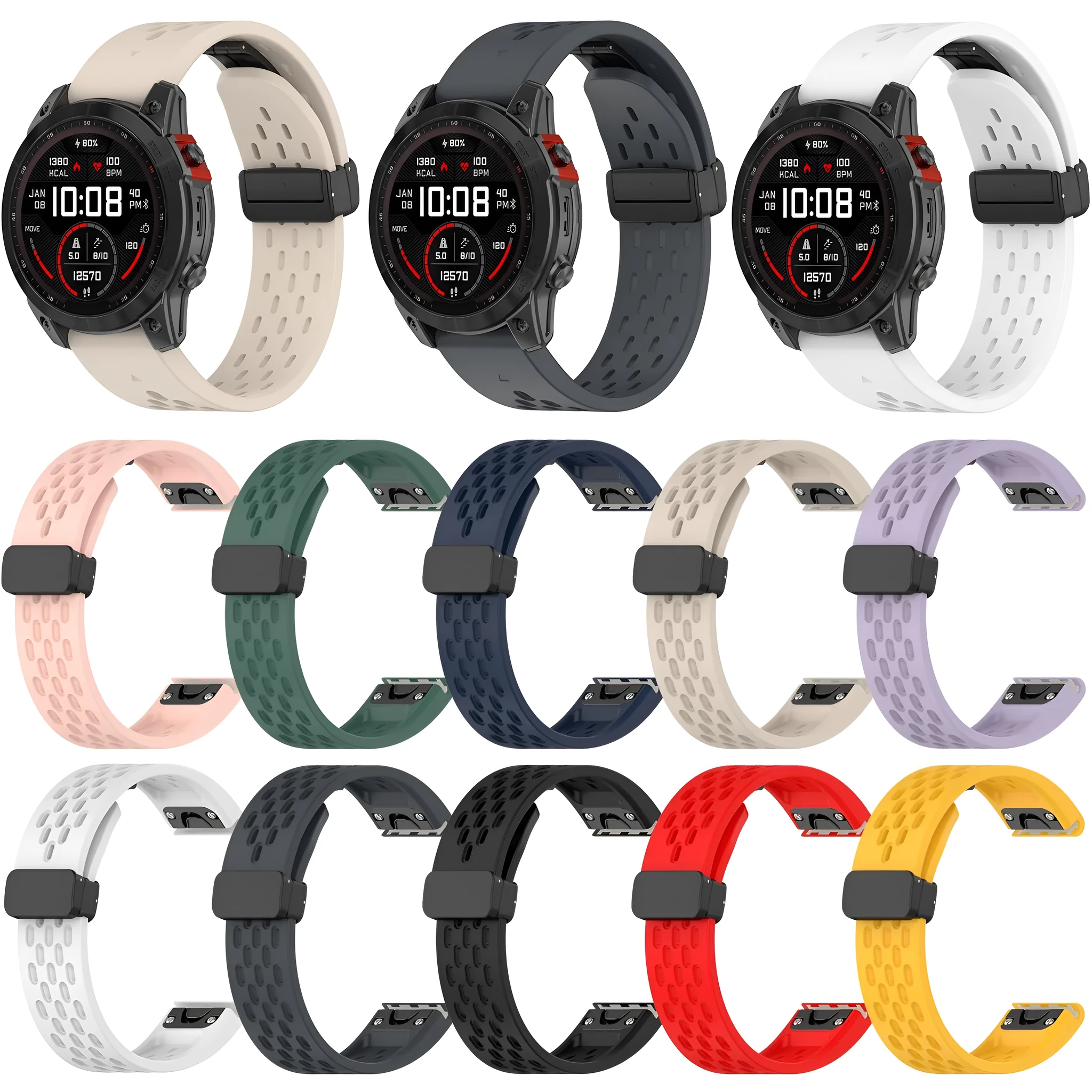 Quick release watch strap for Fenix smartwatches in multiple colours and sizes with tool.
