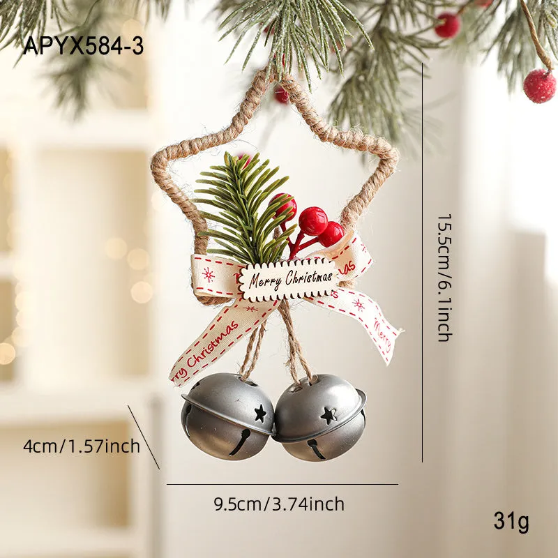 Iron Christmas bell ornament in gold on white background