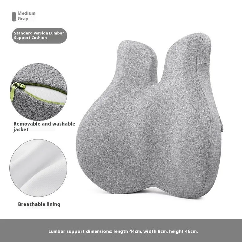 Medium grey cotton waist protection cushion set with adjustable lumbar support for office desk chair