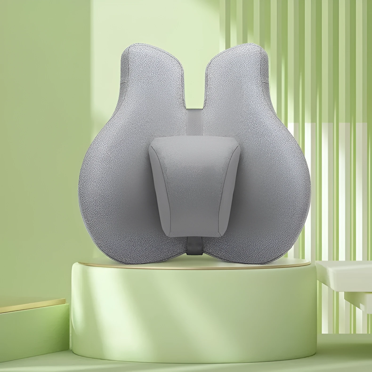 Medium grey cotton waist protection cushion set with adjustable lumbar support for office desk chair