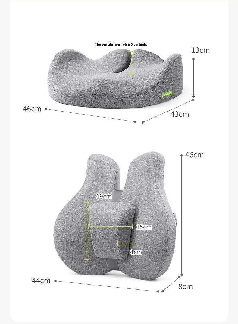 Medium grey cotton waist protection cushion set with adjustable lumbar support for office desk chair