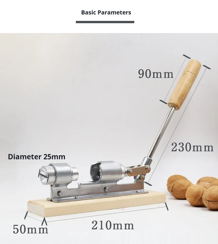 Mechanical walnut cracker with wood board and aluminium parts in irregular style