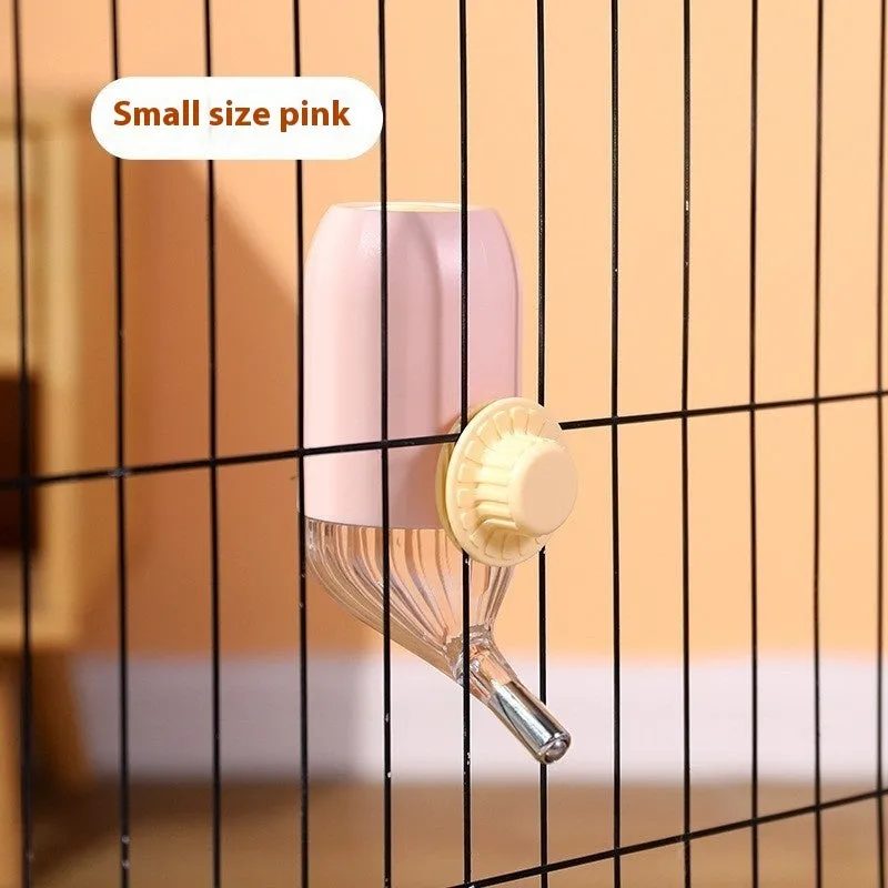 Personalized hanging pet water fountain with stainless steel drinking area, 500ml capacity, in pink