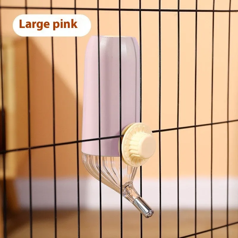 Personalized hanging pet water fountain with stainless steel drinking area, 500ml capacity, in pink