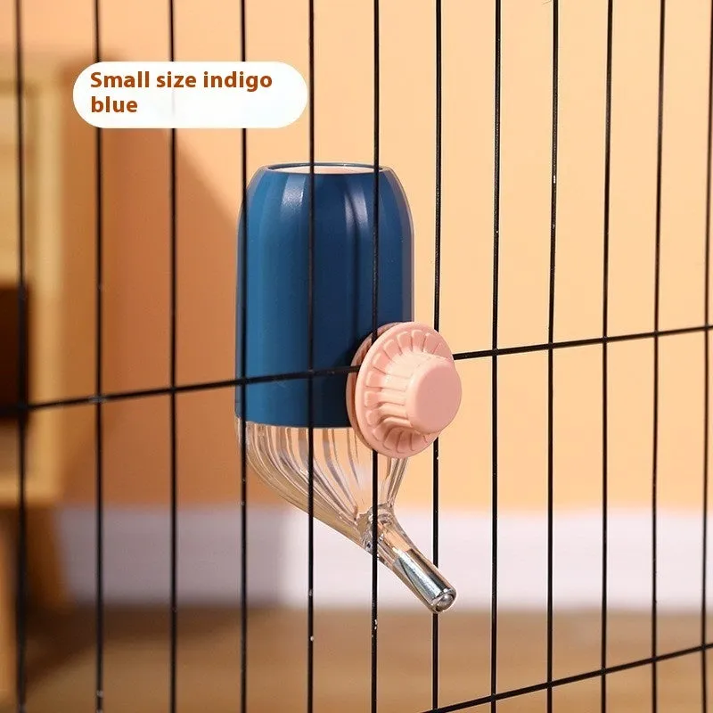 Personalized hanging pet water fountain with stainless steel drinking area, 500ml capacity, in pink