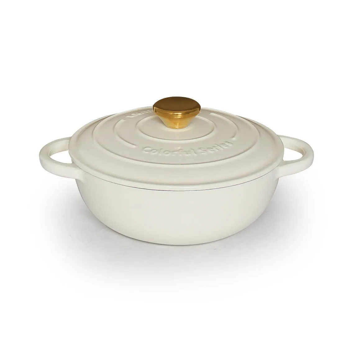Cream white cast iron soup stew pot with cast iron lid and enamel finish, 24cm diameter