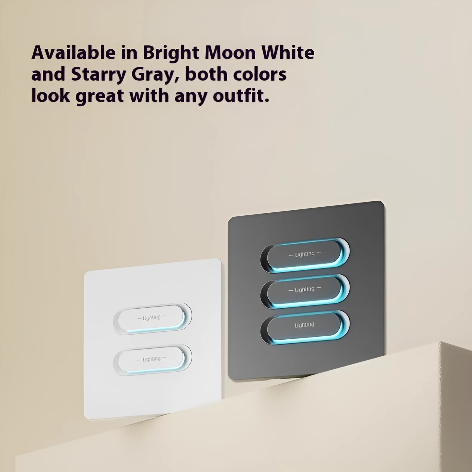 Smart switch with skin touch ambience light in Moon White finish Bluetooth Mesh dual multi-control