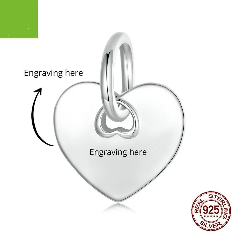 S925 sterling silver simple heart pendant with electroplated finish in silver colour for DIY jewellery