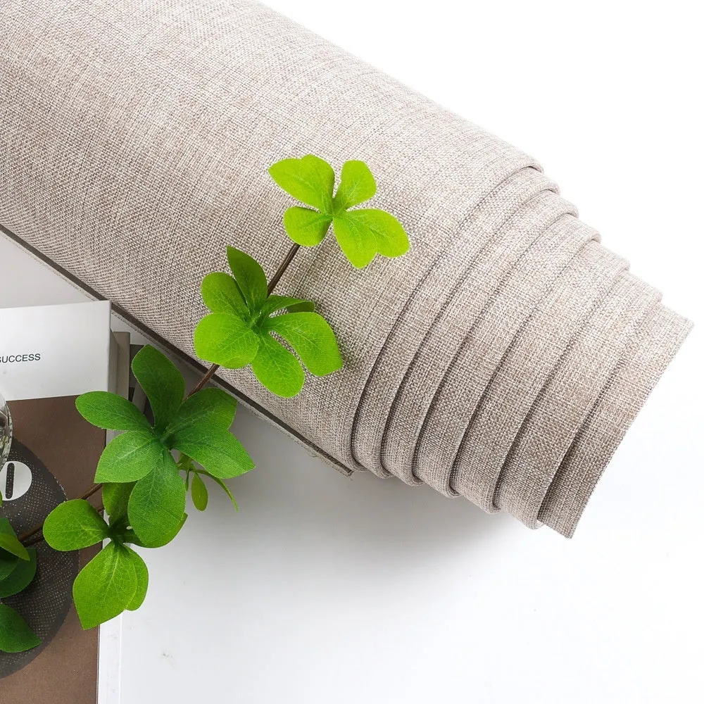 Linen self-adhesive waterproof seamless wall cloth in beige colour for whole house modern minimalist decoration