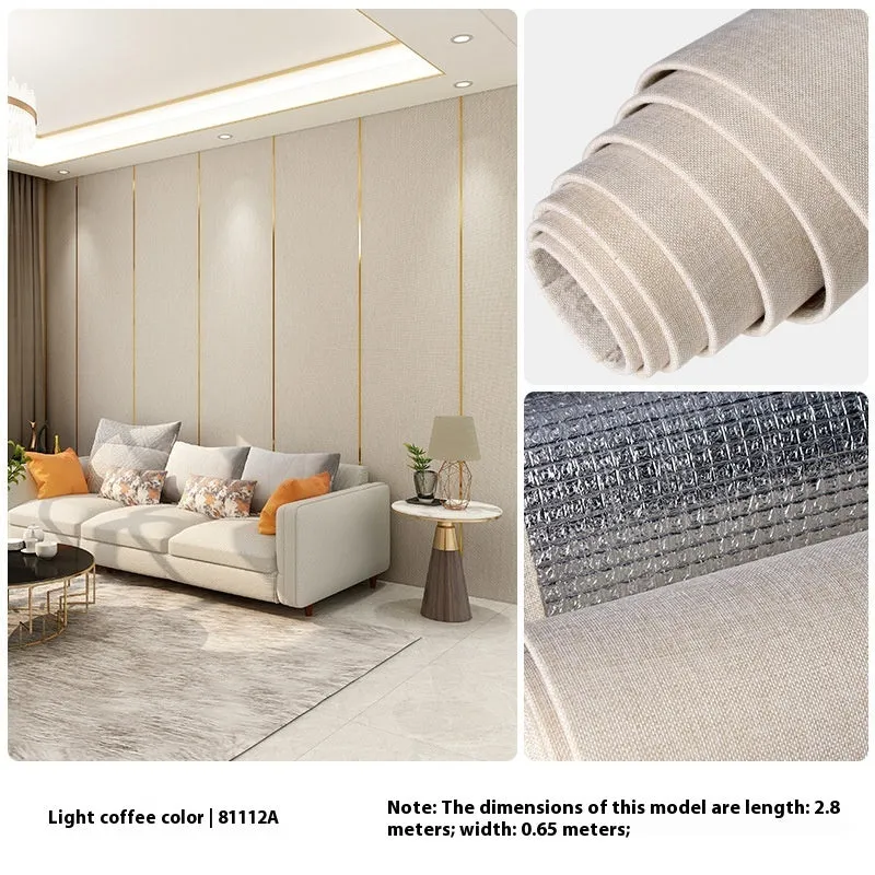 Linen self-adhesive waterproof seamless wall cloth in beige colour for whole house modern minimalist decoration