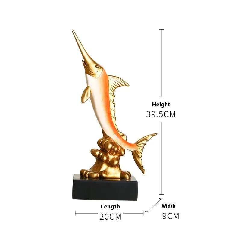 European style swordfish resin decoration in blue, green, red, or gold colour options.