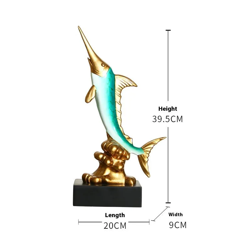 European style swordfish resin decoration in blue, green, red, or gold colour options.
