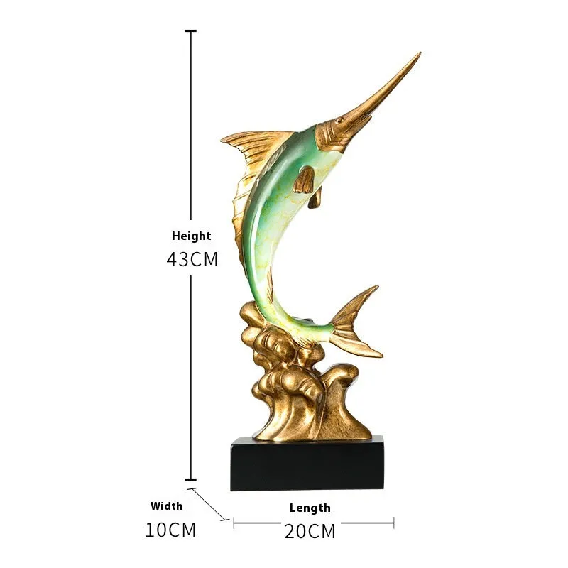 European style swordfish resin decoration in blue, green, red, or gold colour options.