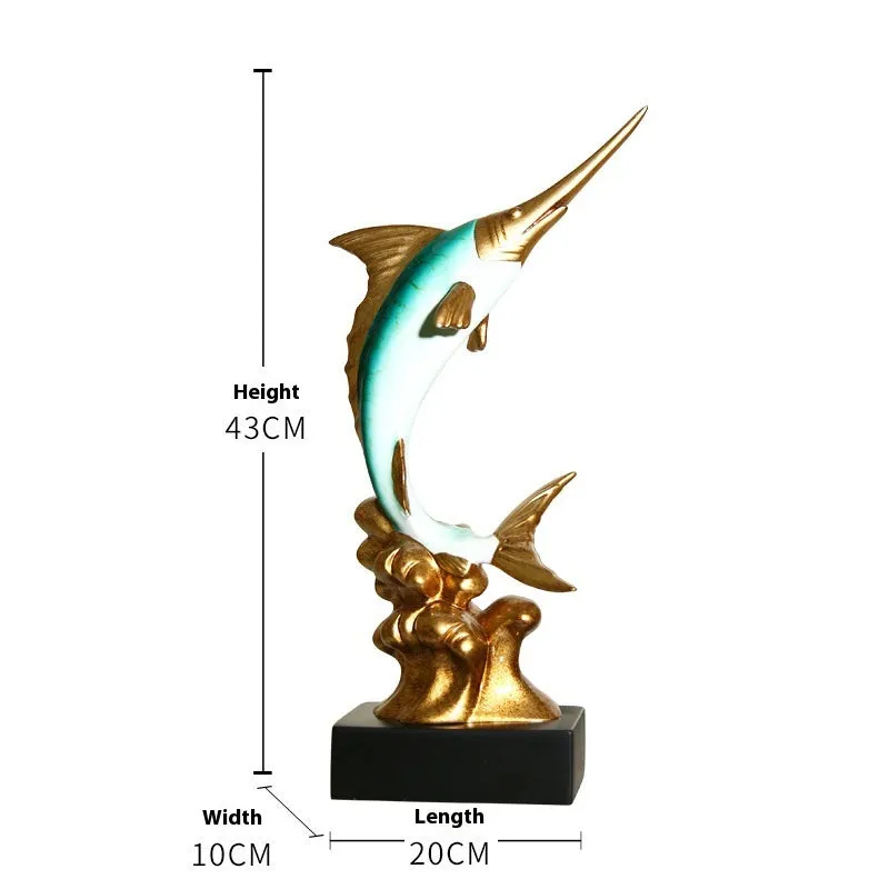 European style swordfish resin decoration in blue, green, red, or gold colour options.