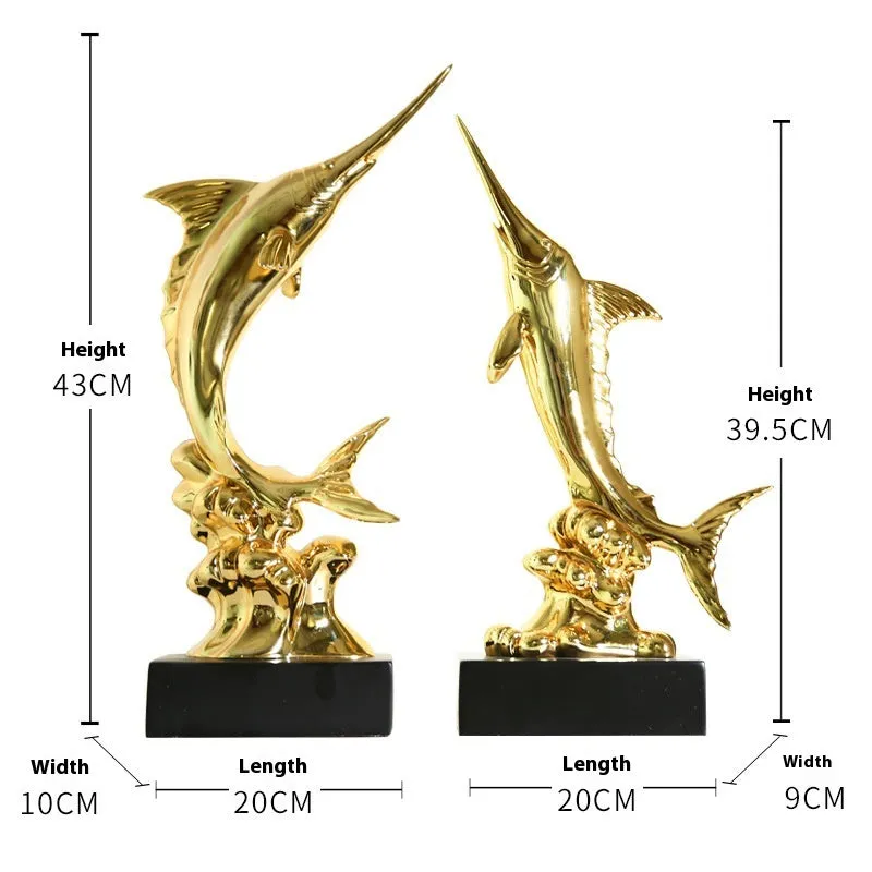 European style swordfish resin decoration in blue, green, red, or gold colour options.