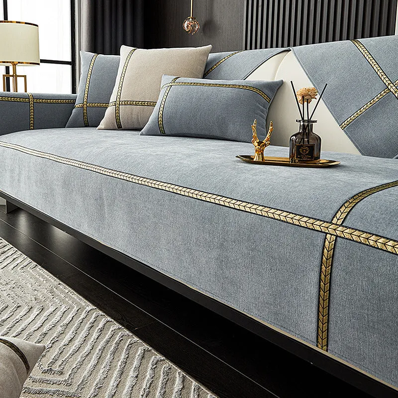 Universal modern simple non-slip sofa cushion cover in solid chenille fabric, beige colour, 70x70cm size