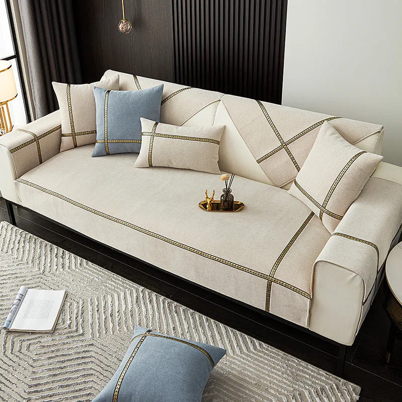 Universal modern simple non-slip sofa cushion cover in solid chenille fabric, beige colour, 70x70cm size