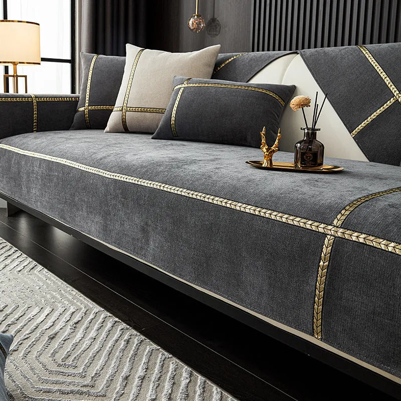Universal modern simple non-slip sofa cushion cover in solid chenille fabric, beige colour, 70x70cm size