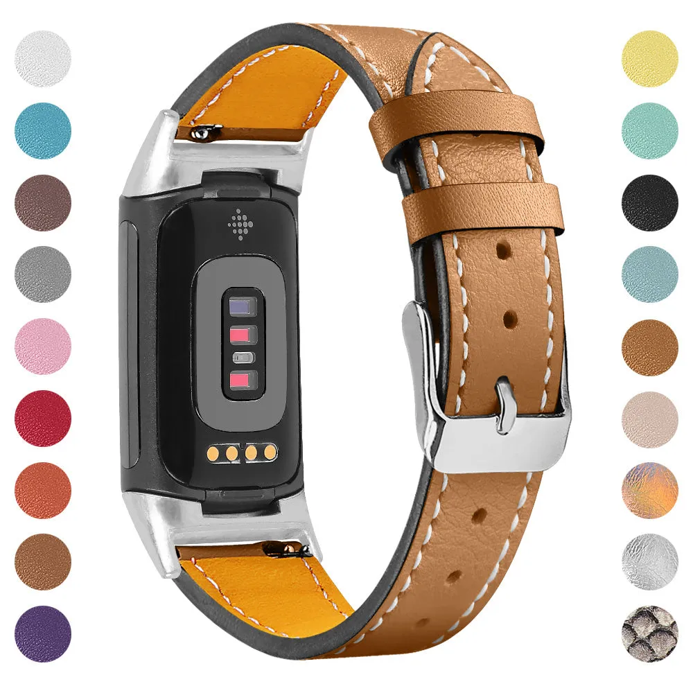 Genuine cowhide leather strap for Fitbit Charge 5 and Charge 6 in various colours