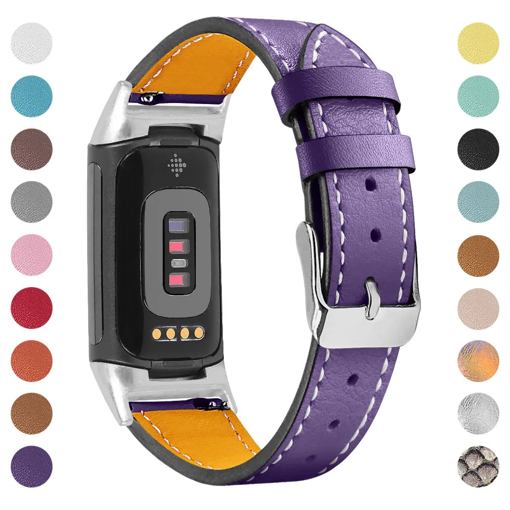 Genuine cowhide leather strap for Fitbit Charge 5 and Charge 6 in various colours