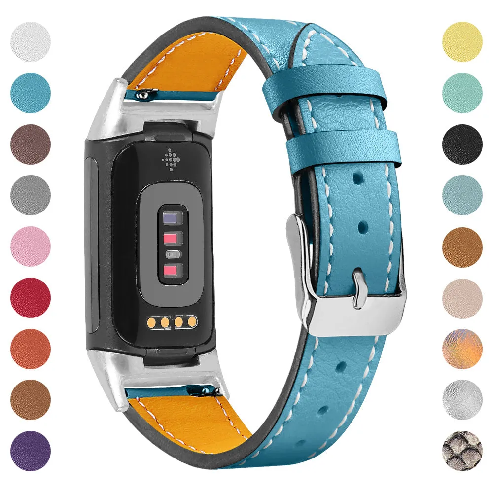 Genuine cowhide leather strap for Fitbit Charge 5 and Charge 6 in various colours