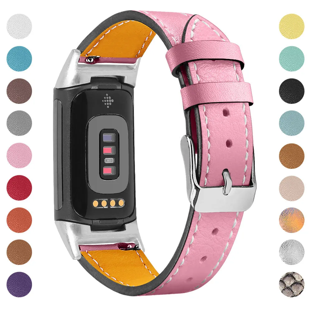 Genuine cowhide leather strap for Fitbit Charge 5 and Charge 6 in various colours