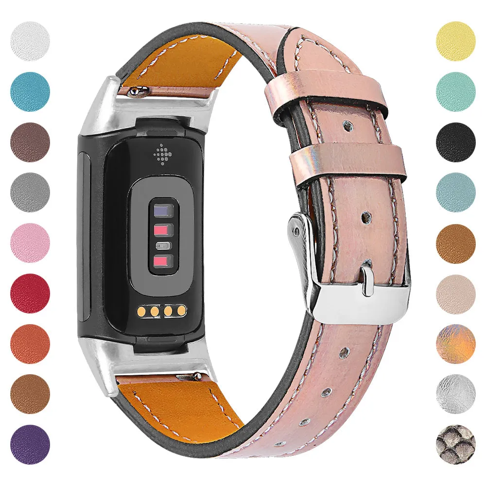 Genuine cowhide leather strap for Fitbit Charge 5 and Charge 6 in various colours