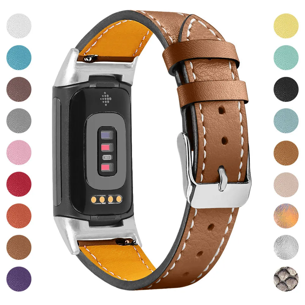 Genuine cowhide leather strap for Fitbit Charge 5 and Charge 6 in various colours