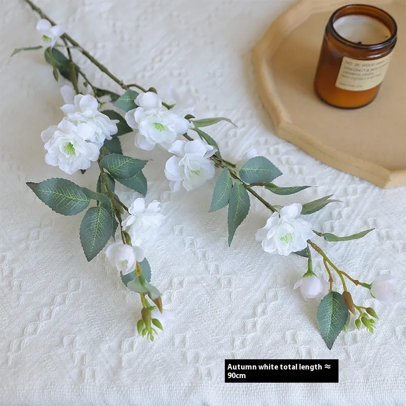 Single silk camellia artificial flower in Autumn White, Chinese retro home decoration for wedding and photography props
