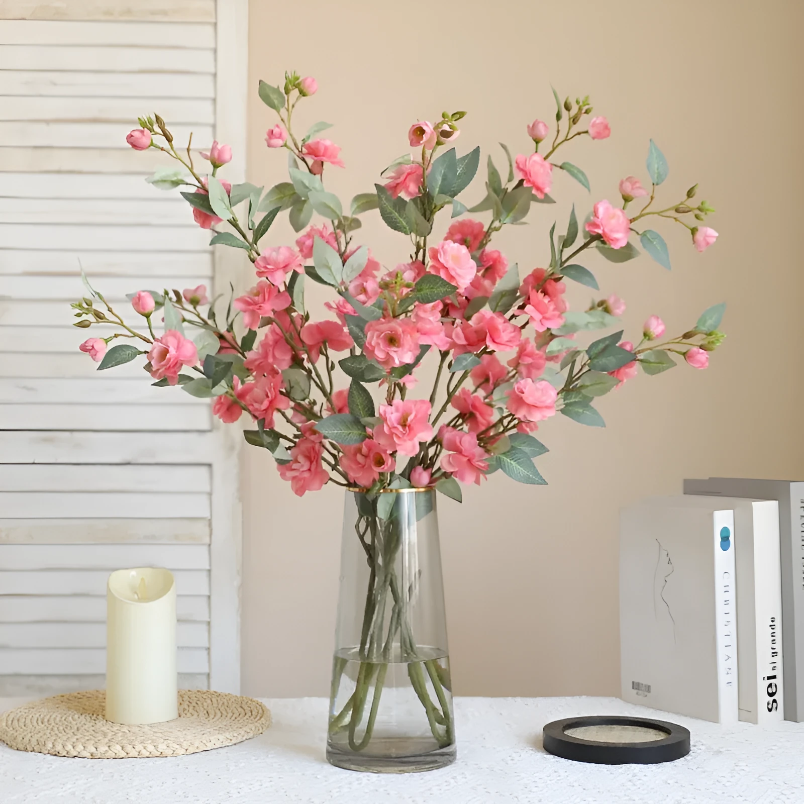 Single silk camellia artificial flower in Autumn White, Chinese retro home decoration for wedding and photography props