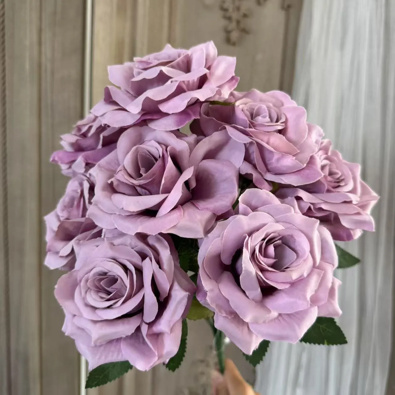 9-head artificial silk flower row in 14 colours for wedding decoration and photography props
